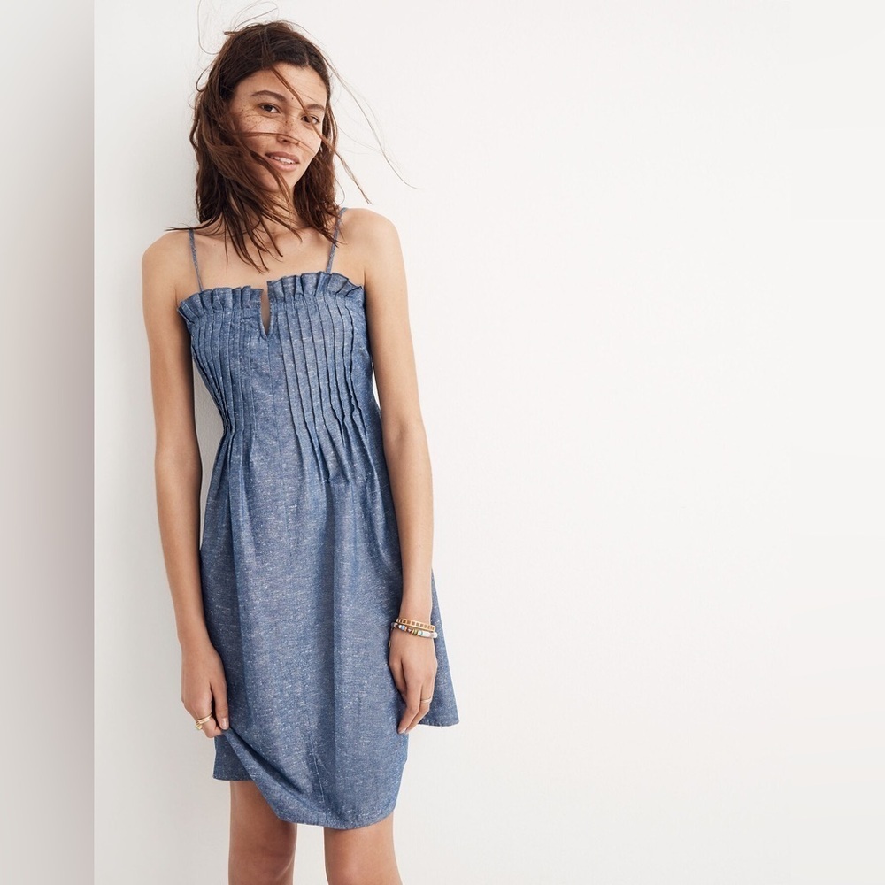 Madewell Denim Pintuck Cami Dress size 0 pintucked bodice blue - Picture 2 of 13